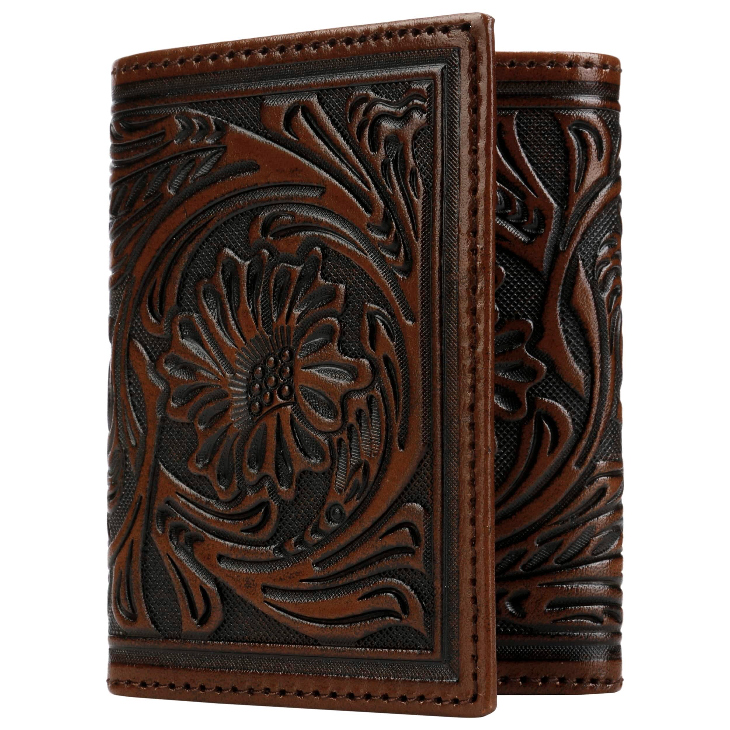 Tooled Leather Tri-fold Wallet
