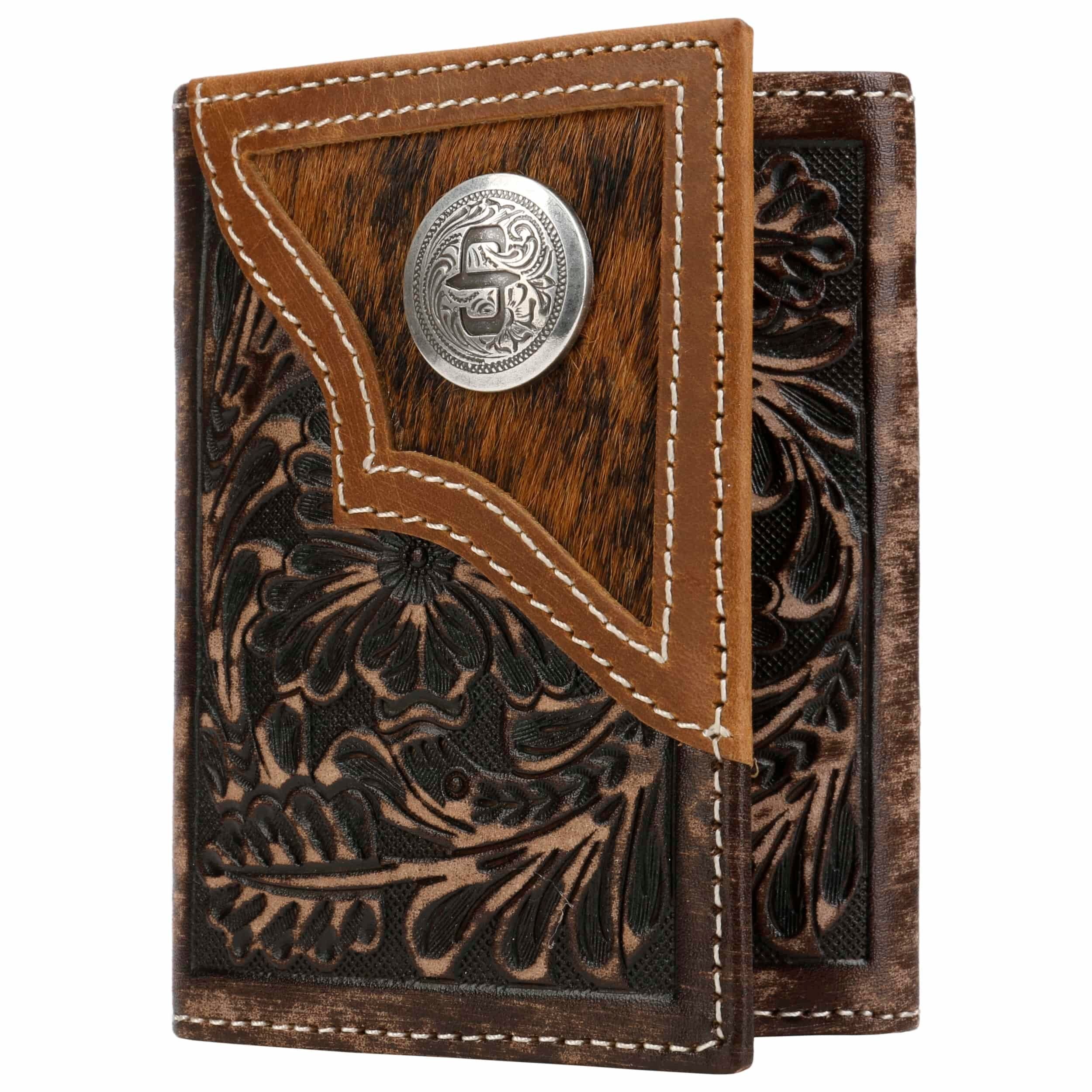 Hair-On-Hide Concho Leather Tri-fold Wallet