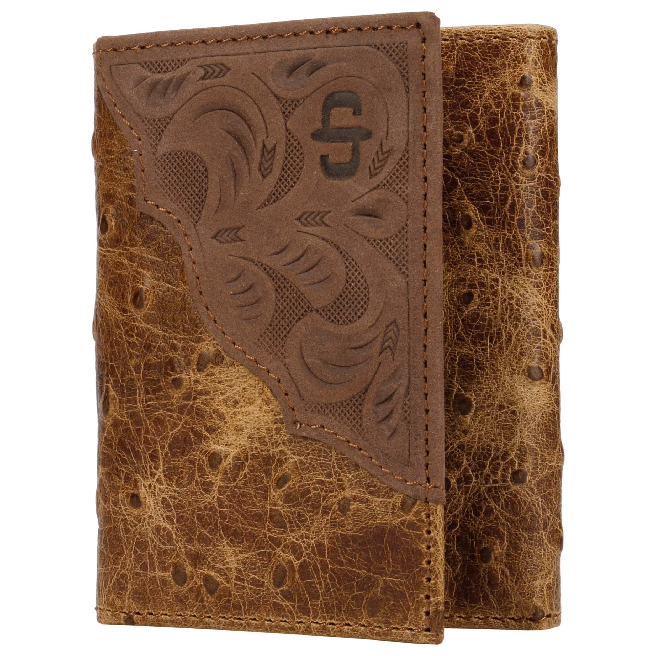 Ostrich Embossed Leather Tri-fold Wallet